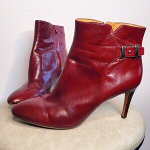 Nine West Burgundy Leather Heeled Ankle Boots – Size 12M